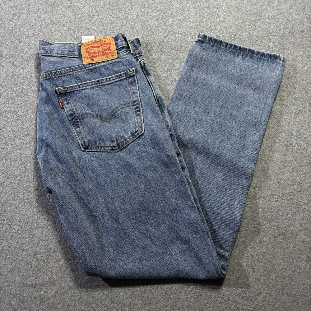 Levi's 505 Men Regular Fit Straight Leg Jeans Blue Denim W35 L33 100% Cotton